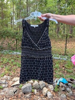 Studio M Black Sleeveless Surplice Blouse with White Circle Print